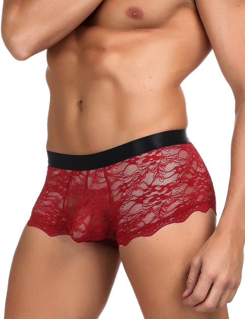 Culotte lanières en dentelle rouge